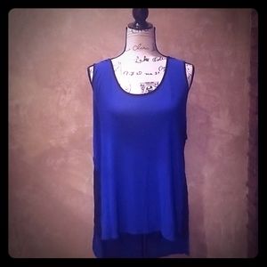 Vibrant blue tank top with black lace side detail